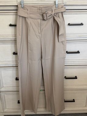 White House Black Market Taupe Belted High-Rise Wide-Leg Pants